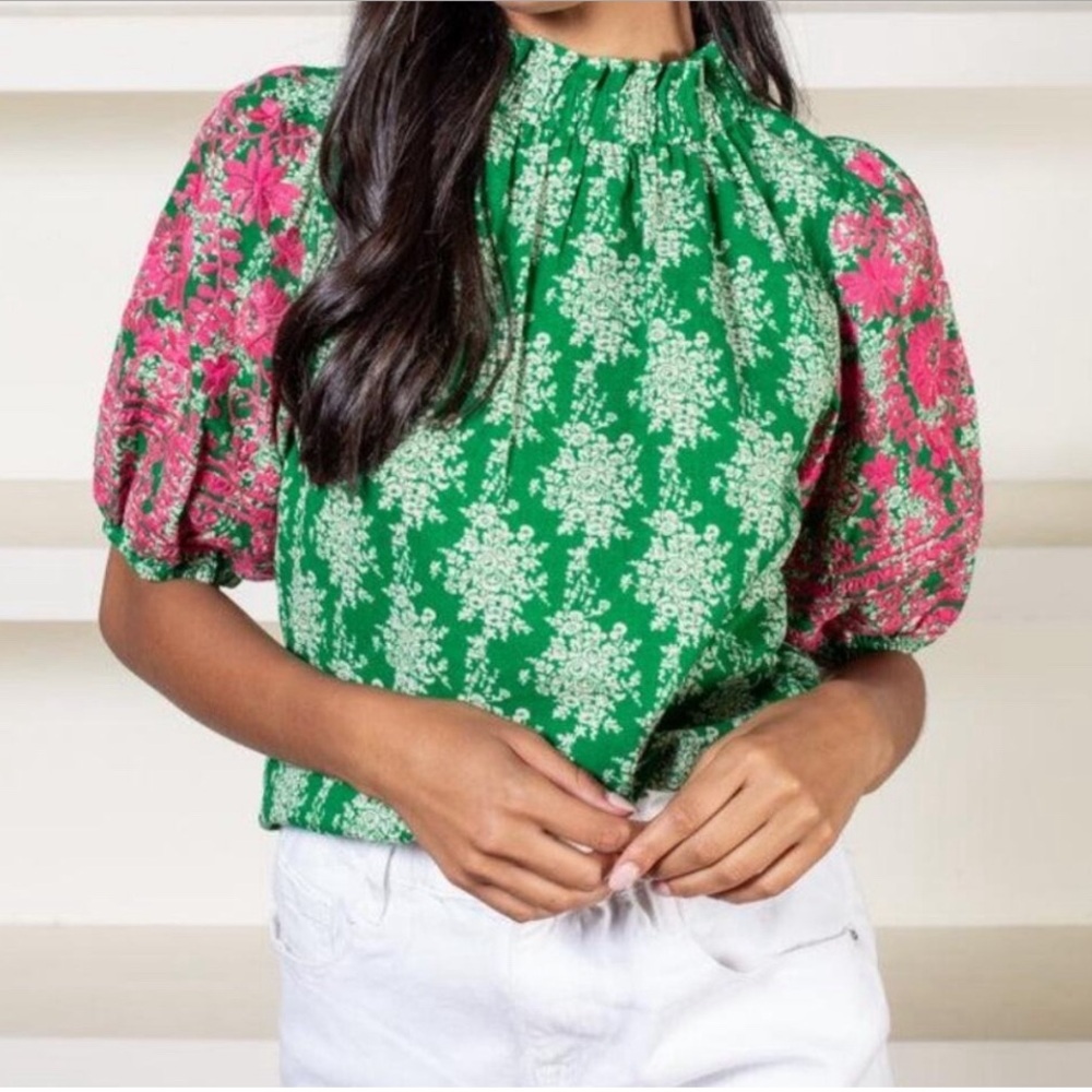 THML Floral Green and Pink Women's Top